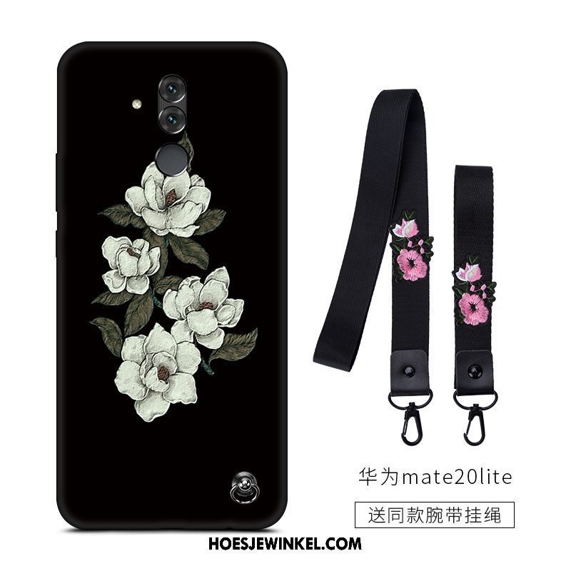 Huawei Mate 20 Lite Hoesje Scheppend Siliconen Bloemen, Huawei Mate 20 Lite Hoesje Mobiele Telefoon Anti-fall Beige