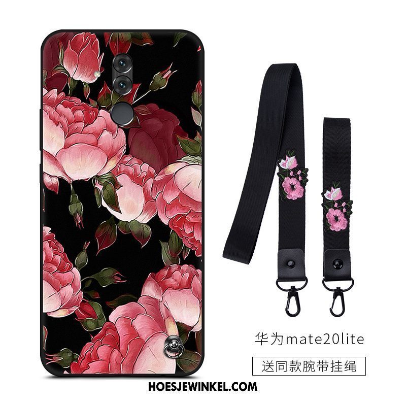 Huawei Mate 20 Lite Hoesje Scheppend Siliconen Bloemen, Huawei Mate 20 Lite Hoesje Mobiele Telefoon Anti-fall Beige