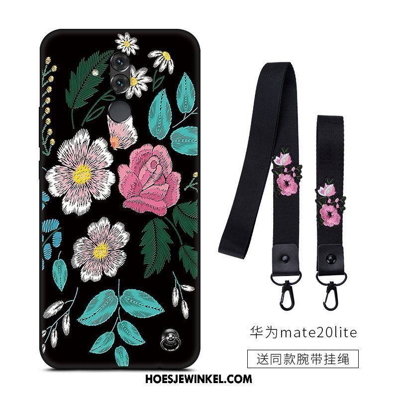 Huawei Mate 20 Lite Hoesje Scheppend Siliconen Bloemen, Huawei Mate 20 Lite Hoesje Mobiele Telefoon Anti-fall Beige