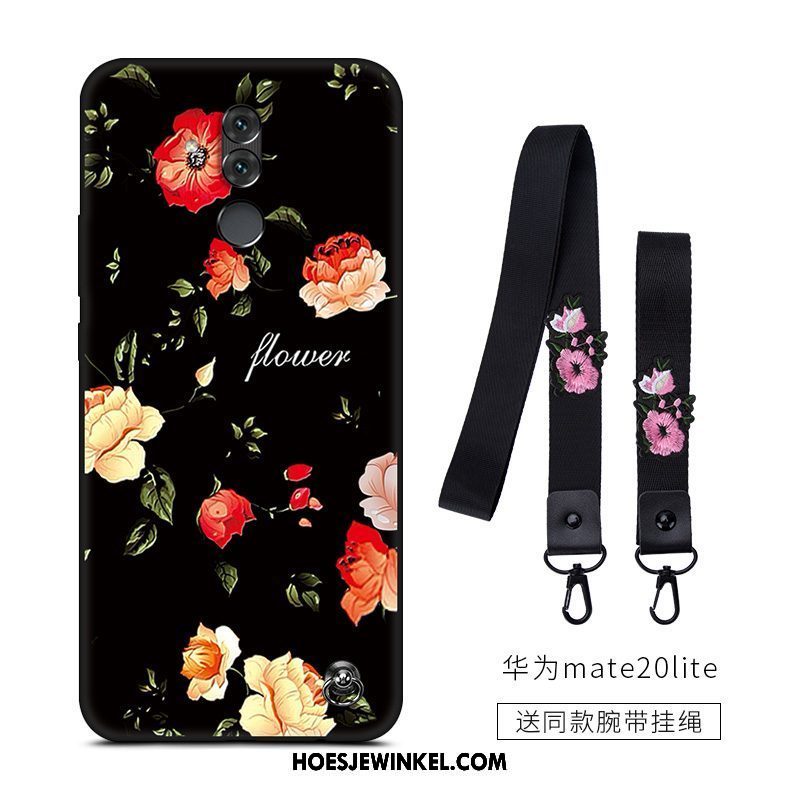 Huawei Mate 20 Lite Hoesje Scheppend Siliconen Bloemen, Huawei Mate 20 Lite Hoesje Mobiele Telefoon Anti-fall Beige