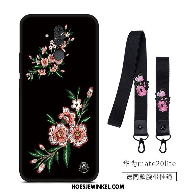 Huawei Mate 20 Lite Hoesje Scheppend Siliconen Bloemen, Huawei Mate 20 Lite Hoesje Mobiele Telefoon Anti-fall Beige