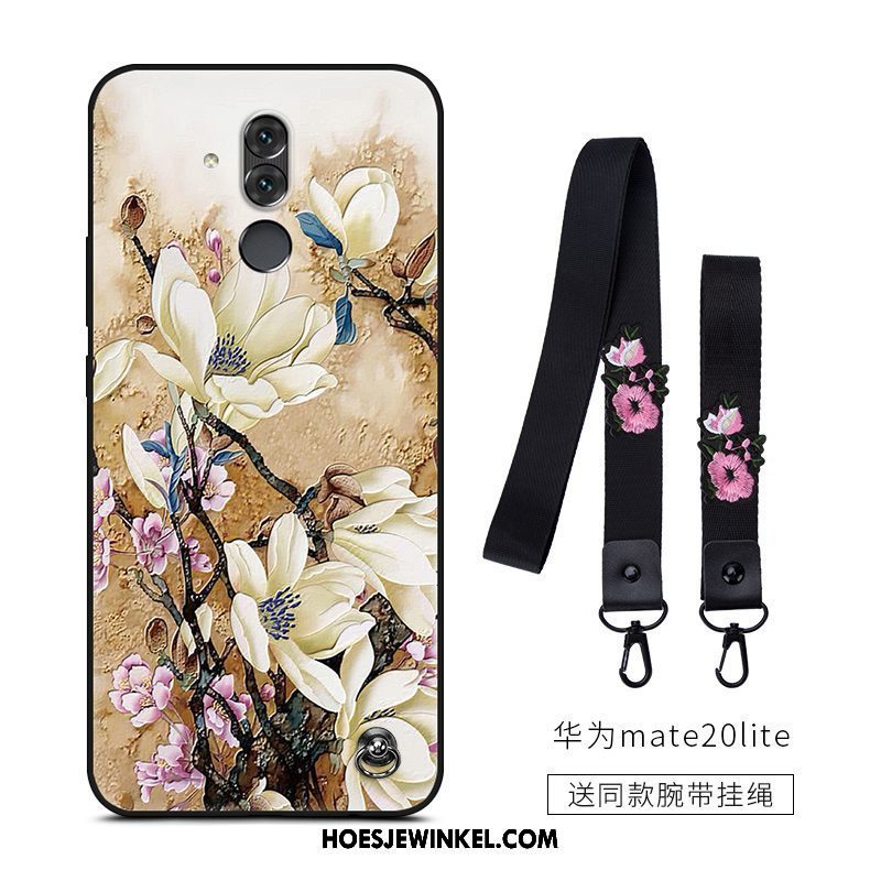 Huawei Mate 20 Lite Hoesje Scheppend Siliconen Bloemen, Huawei Mate 20 Lite Hoesje Mobiele Telefoon Anti-fall Beige