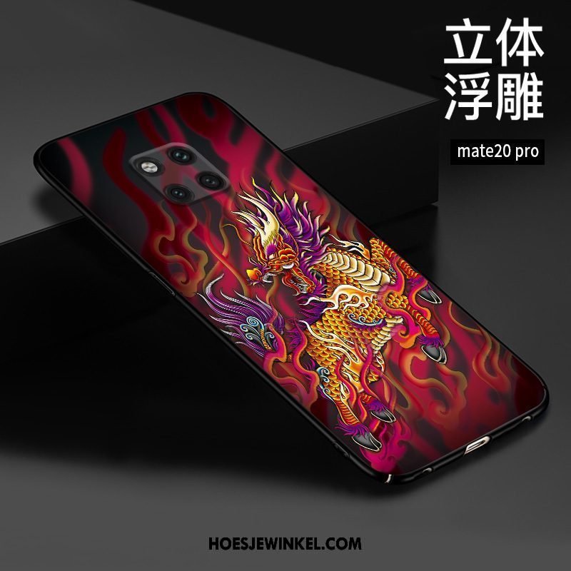 Huawei Mate 20 Pro Hoesje Bescherming Chinese Stijl Rood, Huawei Mate 20 Pro Hoesje Hoes Reliëf