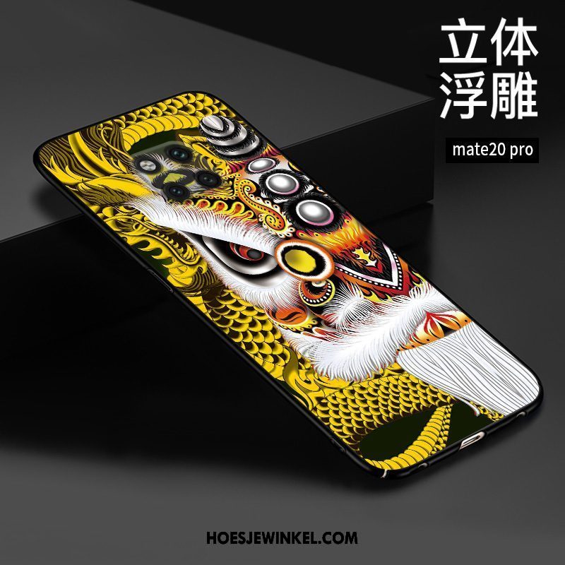 Huawei Mate 20 Pro Hoesje Bescherming Chinese Stijl Rood, Huawei Mate 20 Pro Hoesje Hoes Reliëf