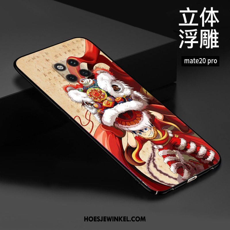 Huawei Mate 20 Pro Hoesje Bescherming Chinese Stijl Rood, Huawei Mate 20 Pro Hoesje Hoes Reliëf