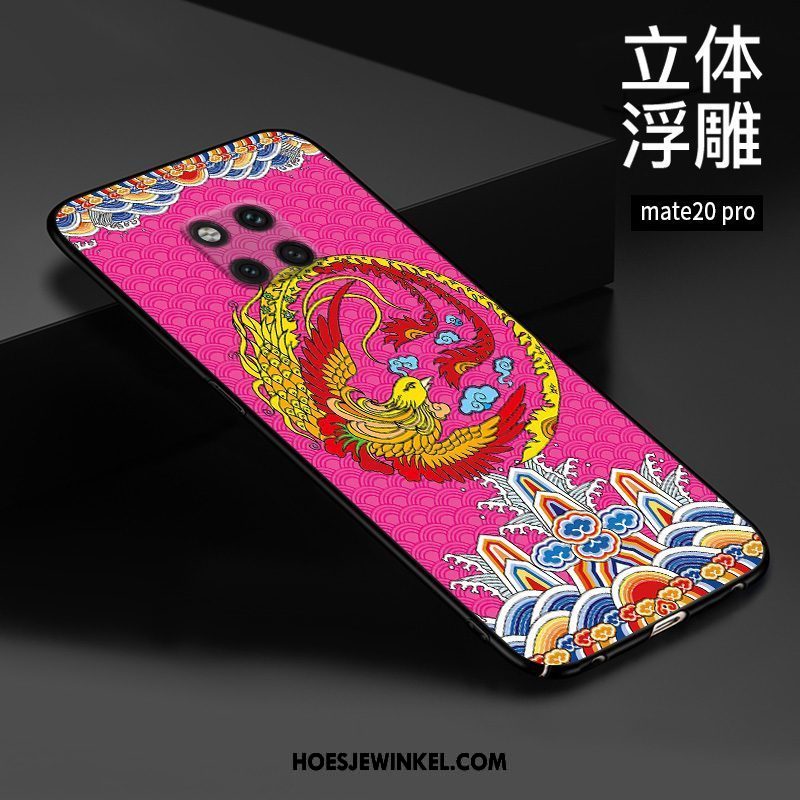 Huawei Mate 20 Pro Hoesje Bescherming Chinese Stijl Rood, Huawei Mate 20 Pro Hoesje Hoes Reliëf