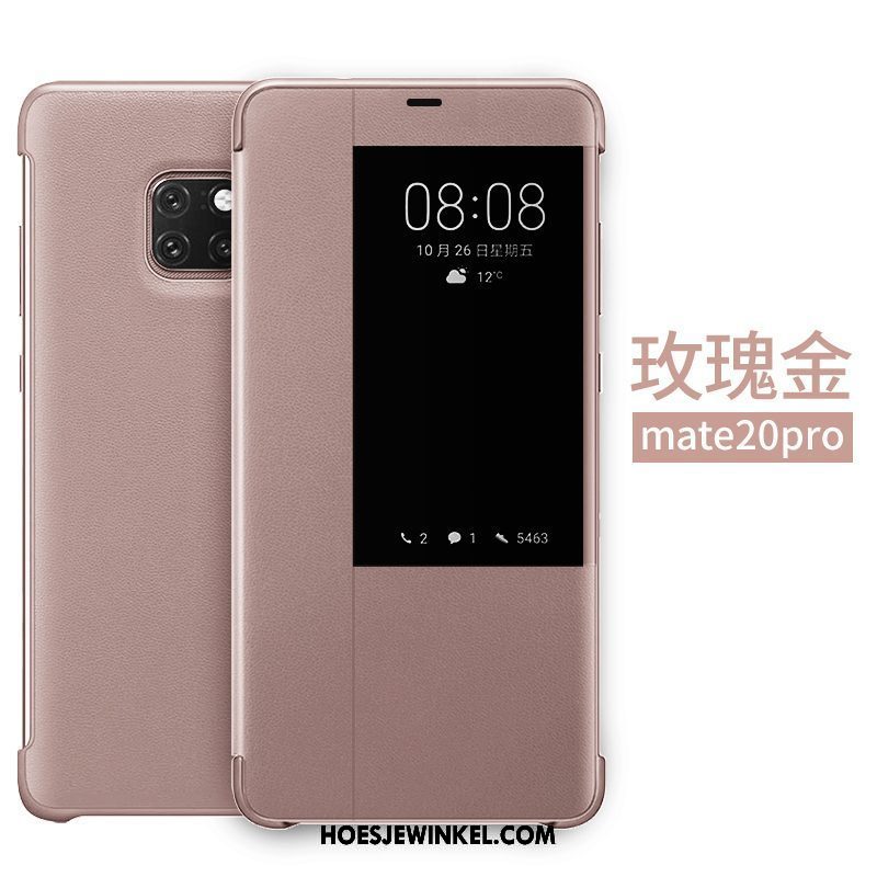 Huawei Mate 20 Pro Hoesje Folio Goud Rose Goud, Huawei Mate 20 Pro Hoesje Leren Etui Anti-fall