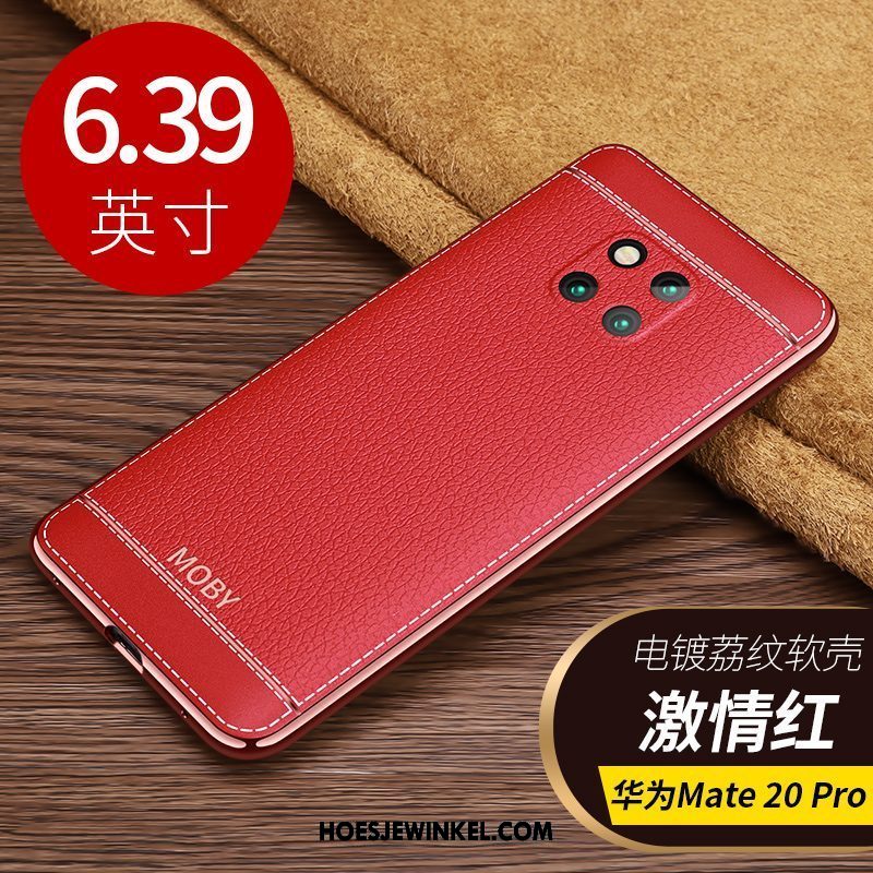 Huawei Mate 20 Pro Hoesje Hoes Elegante Trendy Merk, Huawei Mate 20 Pro Hoesje Blauw Leer