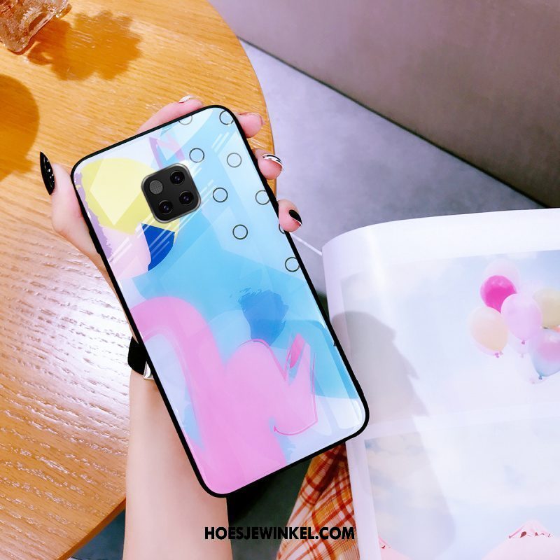 Huawei Mate 20 Pro Hoesje Mobiele Telefoon Trendy Merk Blauw, Huawei Mate 20 Pro Hoesje Hoes Glas