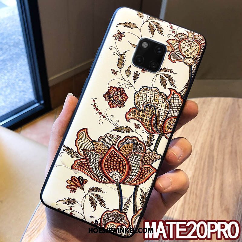 Huawei Mate 20 Pro Hoesje Reliëf Bloemen Blauw, Huawei Mate 20 Pro Hoesje Scheppend Siliconen