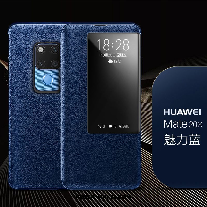 Huawei Mate 20 X Hoesje Bescherming Echt Leer All Inclusive, Huawei Mate 20 X Hoesje Hoes Leren Etui