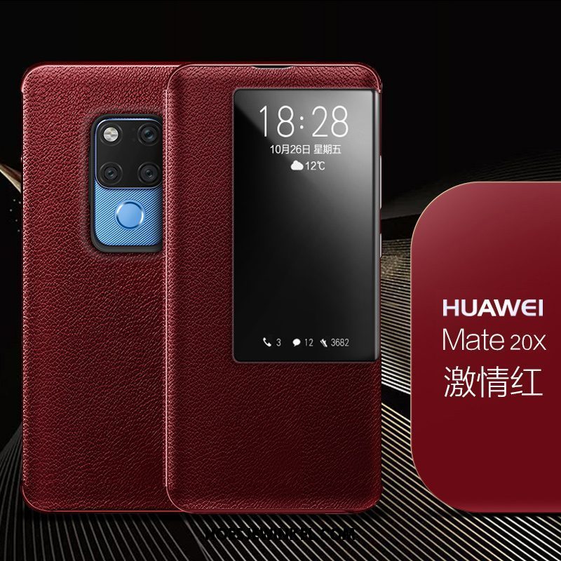Huawei Mate 20 X Hoesje Bescherming Echt Leer All Inclusive, Huawei Mate 20 X Hoesje Hoes Leren Etui