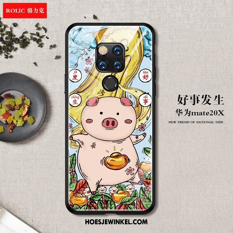 Huawei Mate 20 X Hoesje Chinese Stijl Glas Zacht, Huawei Mate 20 X Hoesje Mobiele Telefoon Blauw