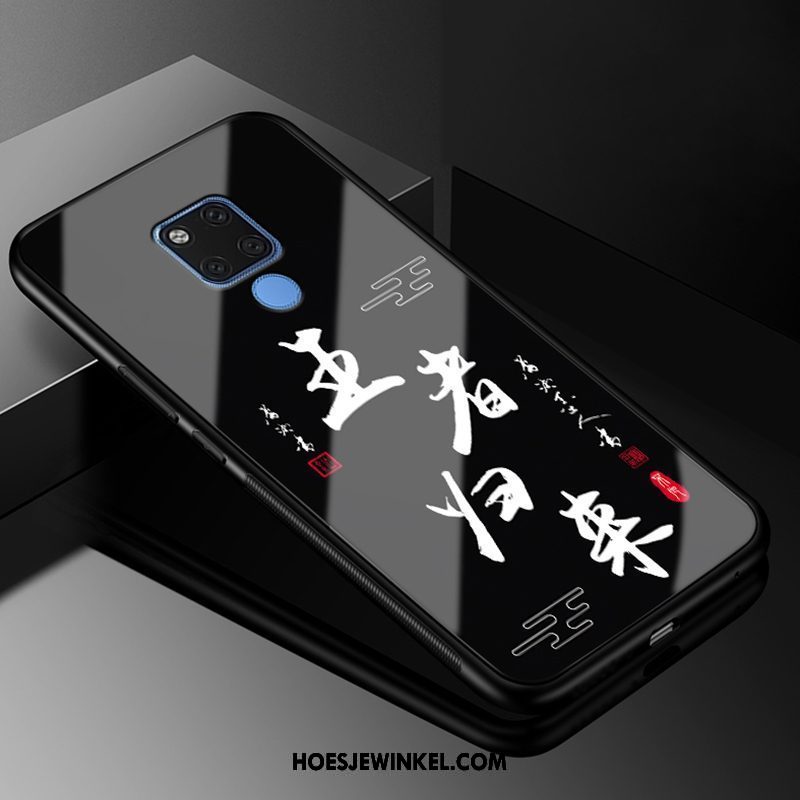 Huawei Mate 20 X Hoesje Glas Trendy Merk Zwart, Huawei Mate 20 X Hoesje Mobiele Telefoon Persoonlijk