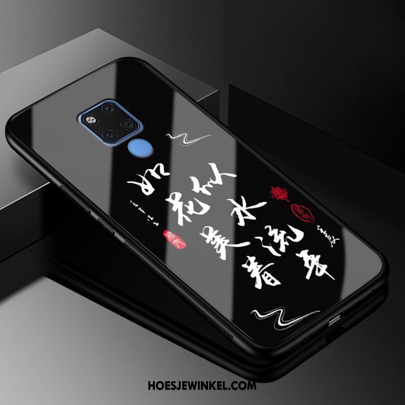 Huawei Mate 20 X Hoesje Glas Trendy Merk Zwart, Huawei Mate 20 X Hoesje Mobiele Telefoon Persoonlijk