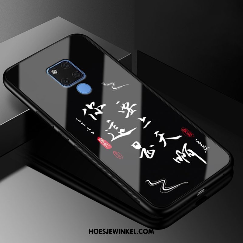Huawei Mate 20 X Hoesje Glas Trendy Merk Zwart, Huawei Mate 20 X Hoesje Mobiele Telefoon Persoonlijk
