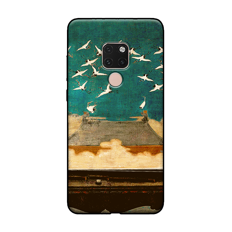 Huawei Mate 20 X Hoesje Kraanvogel Vintage Patroon, Huawei Mate 20 X Hoesje Geel Mobiele Telefoon