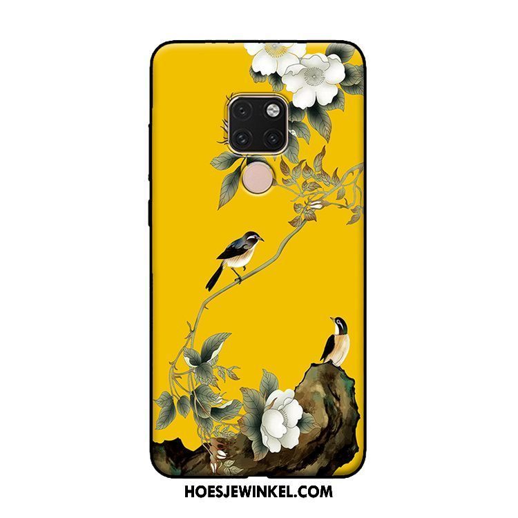 Huawei Mate 20 X Hoesje Mobiele Telefoon Bloemen Vogel, Huawei Mate 20 X Hoesje Chinese Stijl Zacht