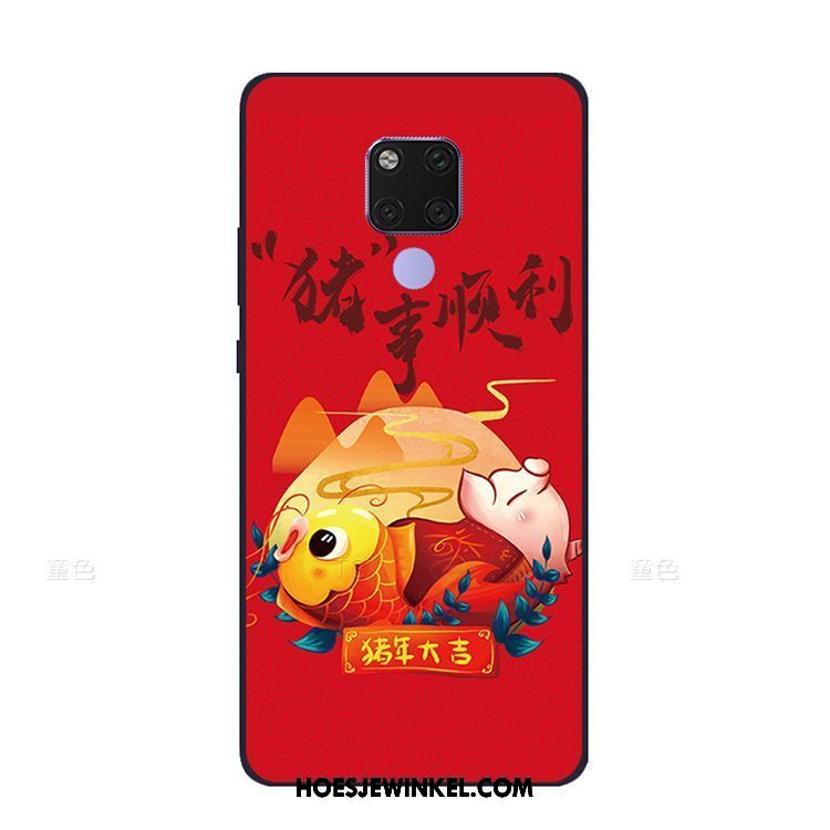 Huawei Mate 20 X Hoesje Vintage Rood Chinese Stijl, Huawei Mate 20 X Hoesje Schrobben Mobiele Telefoon