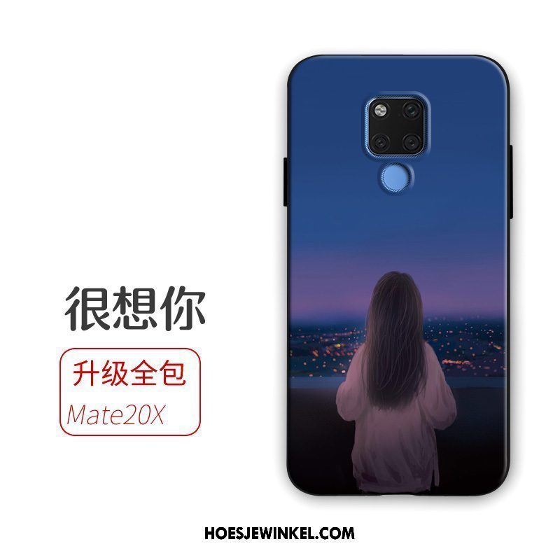 Huawei Mate 20 X Hoesje Zacht Spotprent Geel, Huawei Mate 20 X Hoesje Hoes Mobiele Telefoon