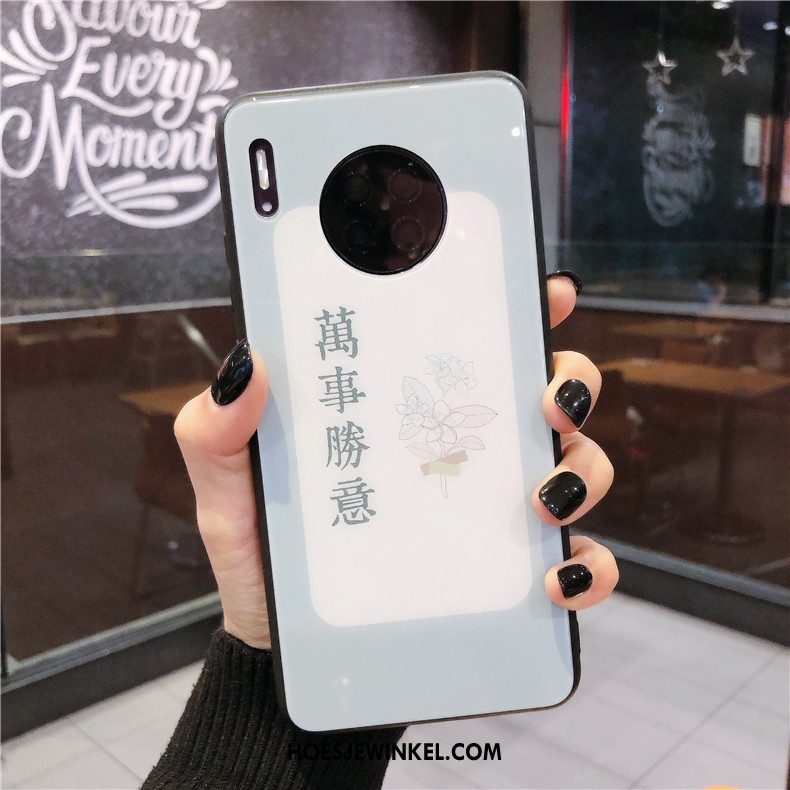 Huawei Mate 30 Hoesje Chinese Stijl Glas Siliconen, Huawei Mate 30 Hoesje All Inclusive Groen