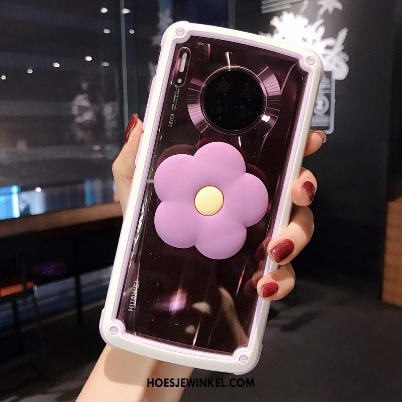 Huawei Mate 30 Hoesje Doorzichtig Omlijsting Zon, Huawei Mate 30 Hoesje Bloemen Roze