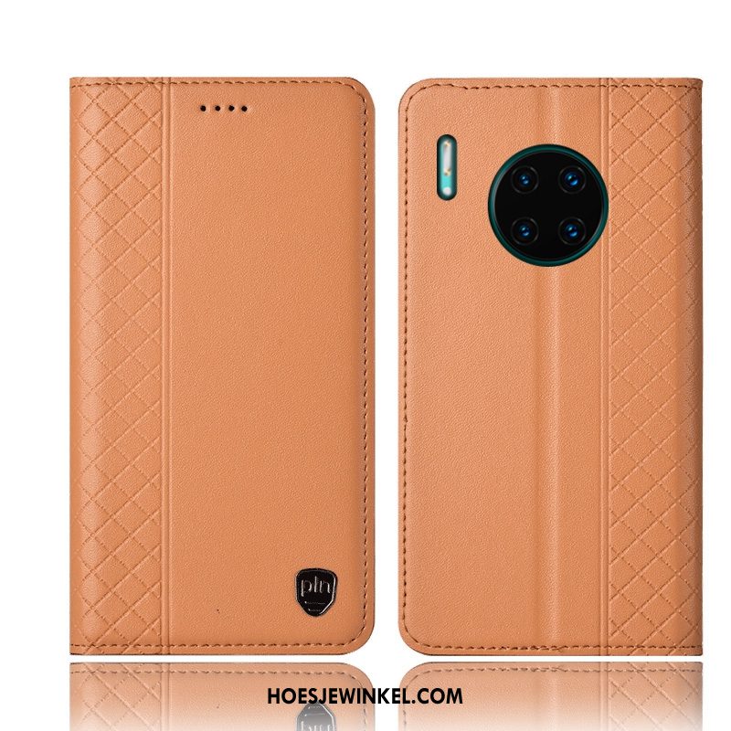 Huawei Mate 30 Hoesje Echt Leer Hoes Zwart, Huawei Mate 30 Hoesje Folio Geruite