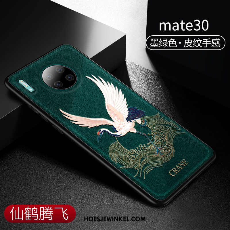 Huawei Mate 30 Hoesje Leer Lichte En Dun Kraan, Huawei Mate 30 Hoesje Chinese Stijl Accessoires