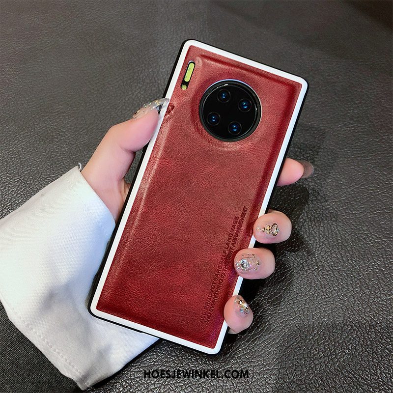 Huawei Mate 30 Pro Hoesje Trendy Merk Anti-fall Leren Etui, Huawei Mate 30 Pro Hoesje Siliconen All Inclusive