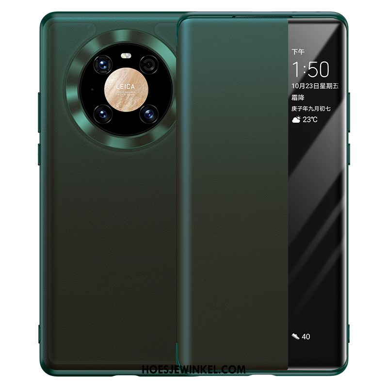 Huawei Mate 40 Hoesje Hoes Leer Echt Leer, Huawei Mate 40 Hoesje Bescherming Groen