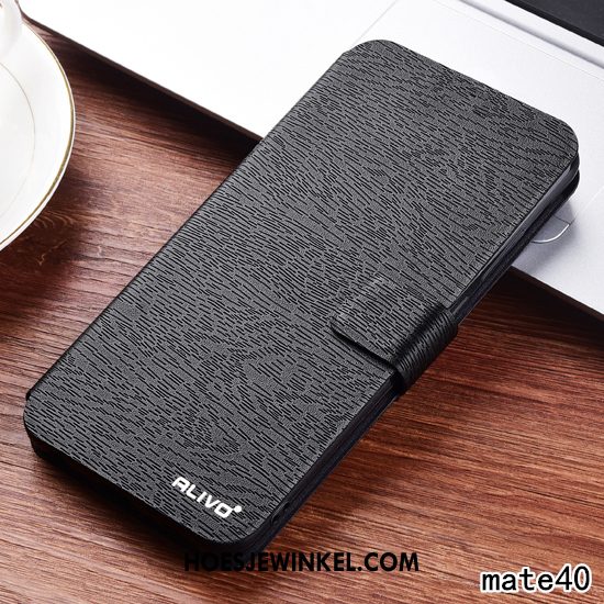 Huawei Mate 40 Hoesje Mobiele Telefoon Leren Etui Anti-fall, Huawei Mate 40 Hoesje Bescherming Folio Braun