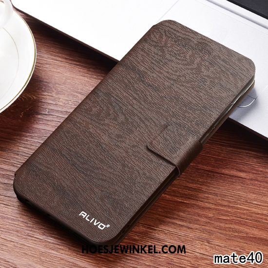 Huawei Mate 40 Hoesje Mobiele Telefoon Leren Etui Anti-fall, Huawei Mate 40 Hoesje Bescherming Folio Braun