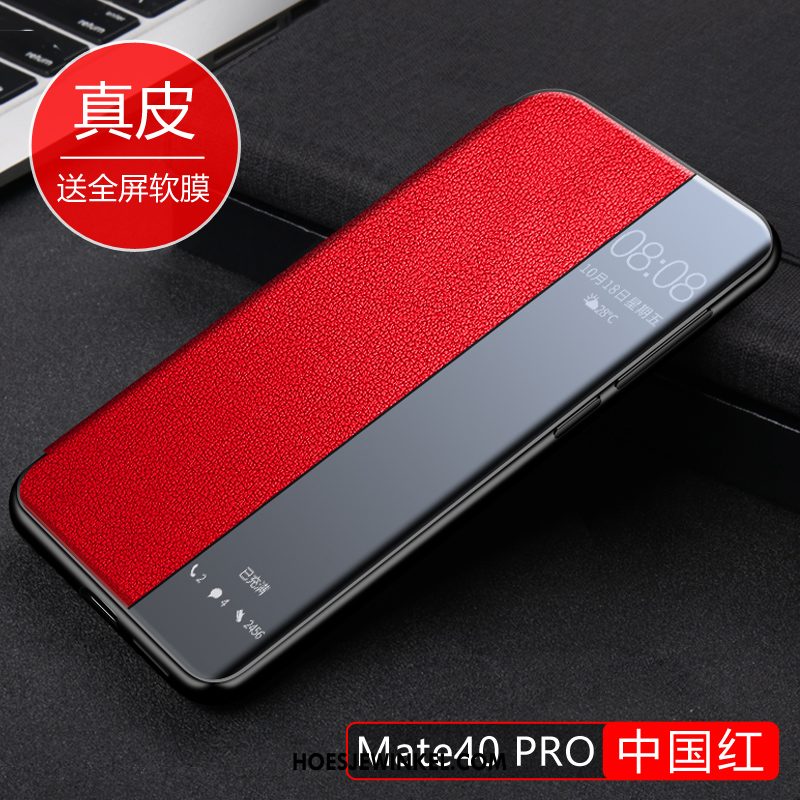 Huawei Mate 40 Pro Hoesje All Inclusive Bruin Clamshell, Huawei Mate 40 Pro Hoesje Leren Etui Echt Leer