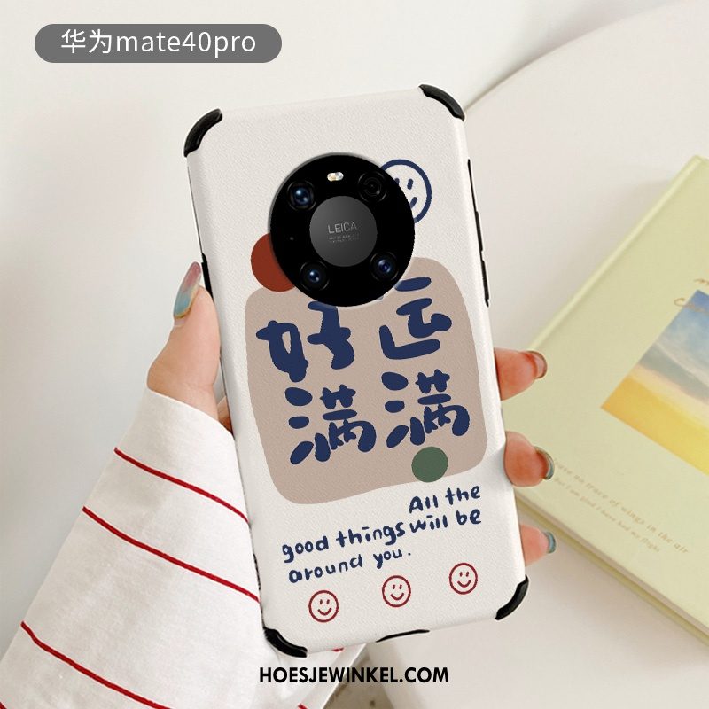 Huawei Mate 40 Pro Hoesje Anti-fall Zijde Patroon, Huawei Mate 40 Pro Hoesje Dun Wit