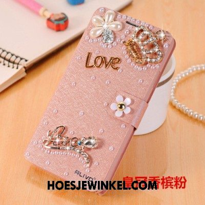 Huawei Mate 8 Hoesje Clamshell Met Strass Hoes, Huawei Mate 8 Hoesje Bescherming Leren Etui