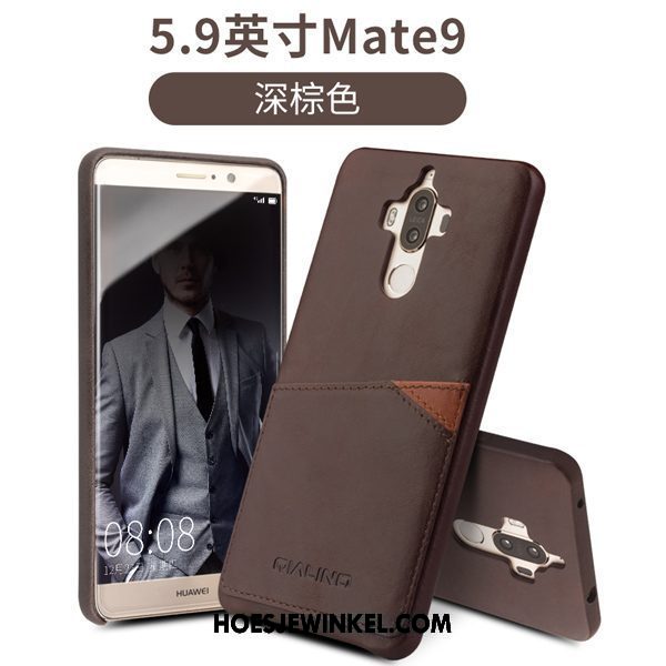 Huawei Mate 9 Hoesje Mobiele Telefoon Diepe Kleur Leer, Huawei Mate 9 Hoesje Kaart Mini Braun