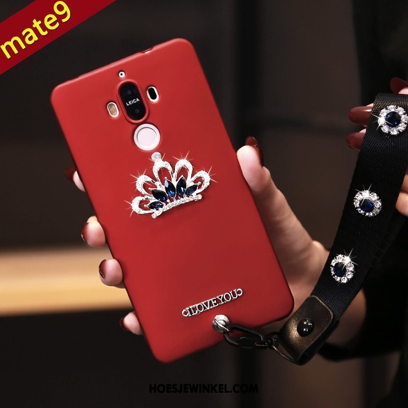 Huawei Mate 9 Hoesje Rood Met Strass Siliconen, Huawei Mate 9 Hoesje Mobiele Telefoon Anti-fall