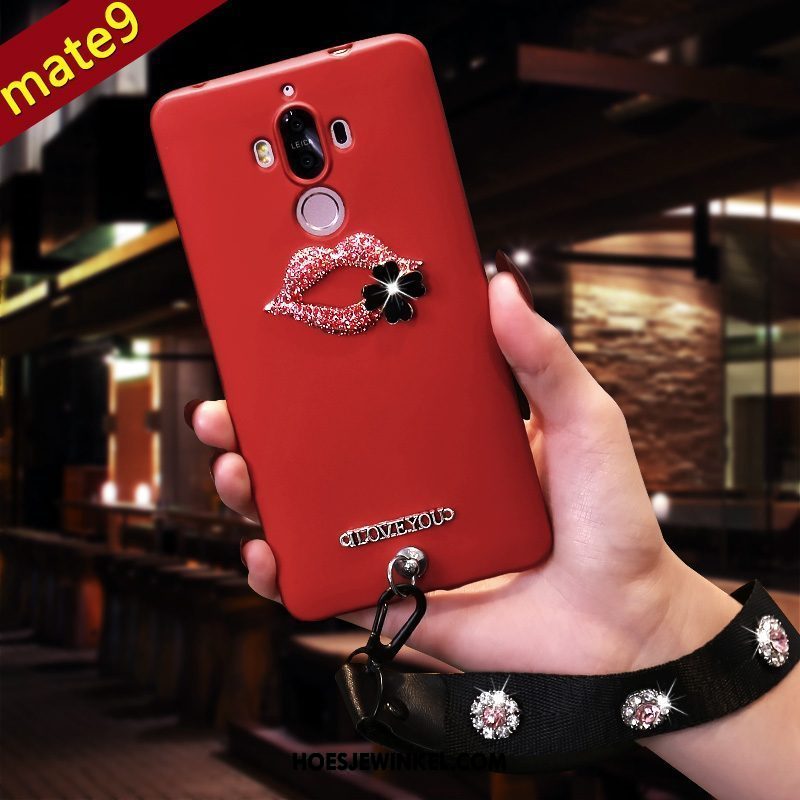 Huawei Mate 9 Hoesje Rood Met Strass Siliconen, Huawei Mate 9 Hoesje Mobiele Telefoon Anti-fall