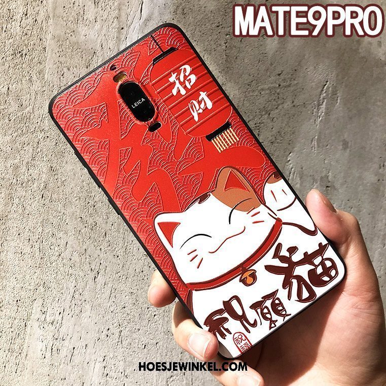 Huawei Mate 9 Pro Hoesje Roze Reliëf Anti-fall, Huawei Mate 9 Pro Hoesje Kat Bescherming
