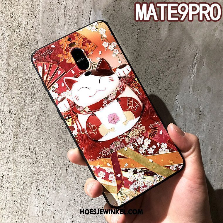 Huawei Mate 9 Pro Hoesje Roze Reliëf Anti-fall, Huawei Mate 9 Pro Hoesje Kat Bescherming