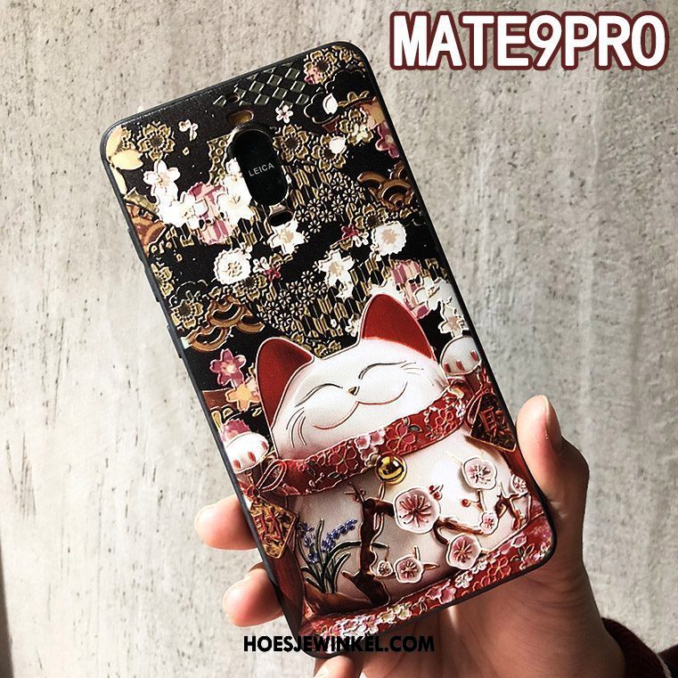 Huawei Mate 9 Pro Hoesje Roze Reliëf Anti-fall, Huawei Mate 9 Pro Hoesje Kat Bescherming