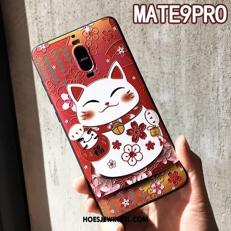 Huawei Mate 9 Pro Hoesje Roze Reliëf Anti-fall, Huawei Mate 9 Pro Hoesje Kat Bescherming