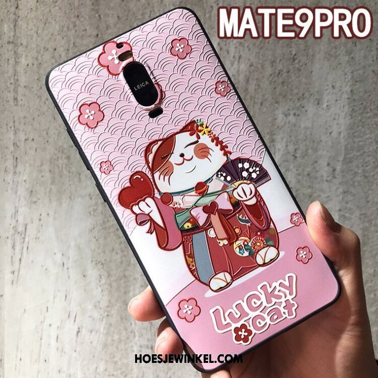 Huawei Mate 9 Pro Hoesje Roze Reliëf Anti-fall, Huawei Mate 9 Pro Hoesje Kat Bescherming