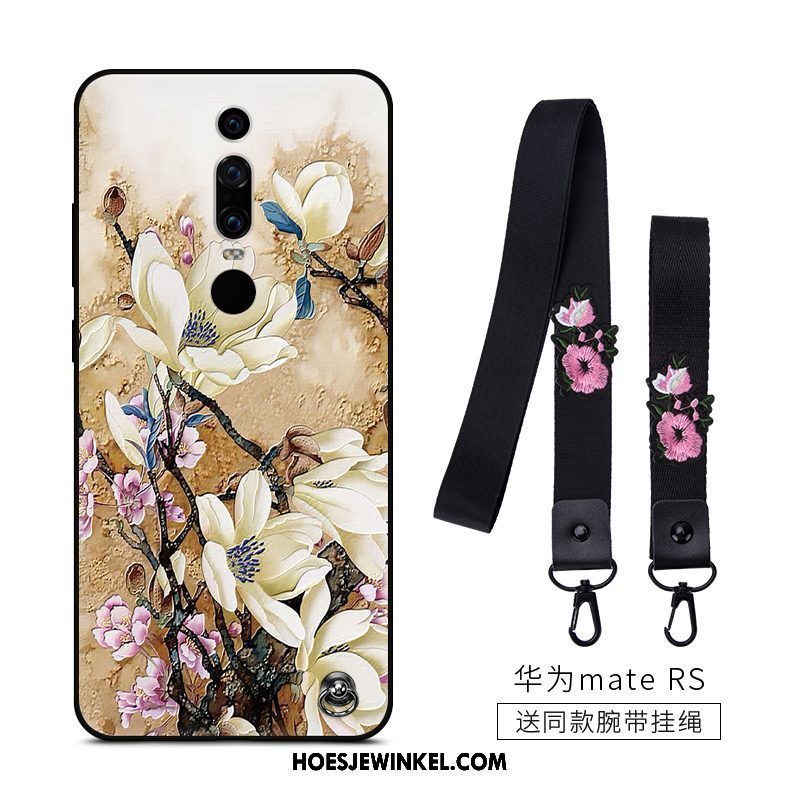 Huawei Mate Rs Hoesje Siliconen Bloemen Bescherming, Huawei Mate Rs Hoesje Zacht Zwart Beige