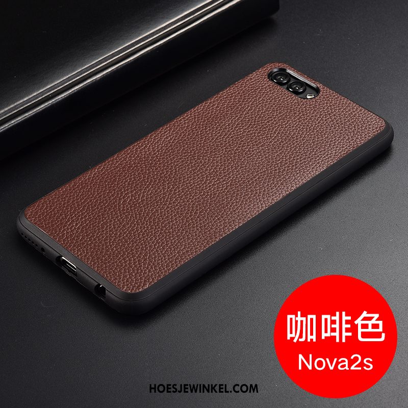 Huawei Nova 2s Hoesje Anti-fall All Inclusive Rood, Huawei Nova 2s Hoesje Bescherming Leren Etui