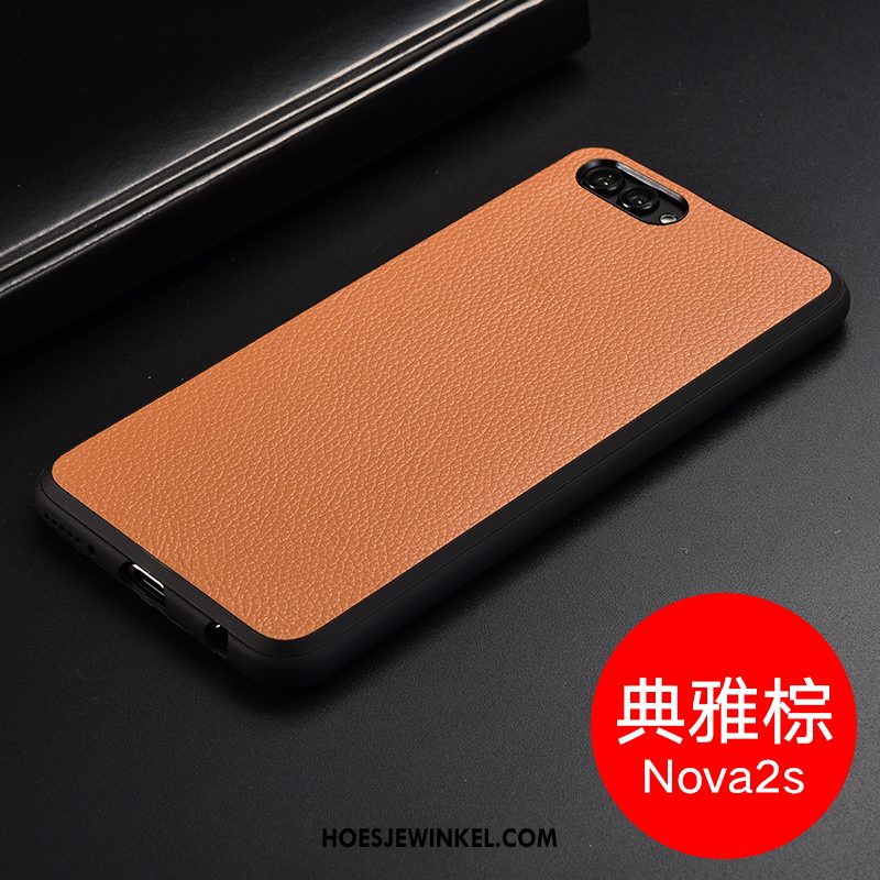 Huawei Nova 2s Hoesje Anti-fall All Inclusive Rood, Huawei Nova 2s Hoesje Bescherming Leren Etui