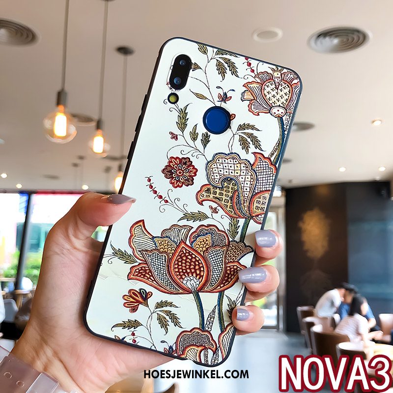 Huawei Nova 3 Hoesje Anti-fall All Inclusive Ring, Huawei Nova 3 Hoesje Bloemen Scheppend