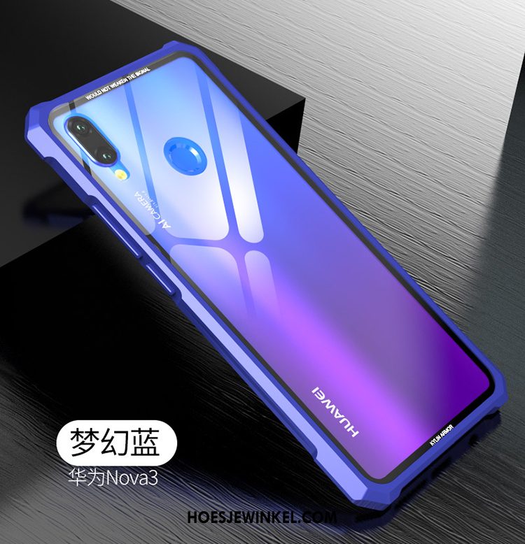 Huawei Nova 3 Hoesje Dun Glas Bescherming, Huawei Nova 3 Hoesje Hoes Achterklep