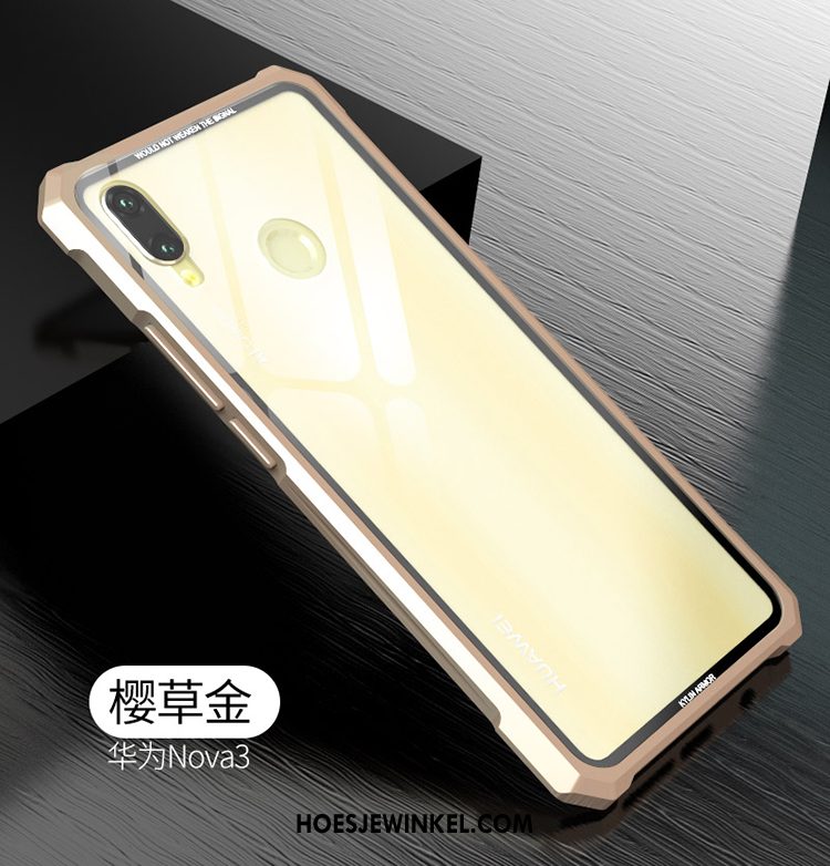 Huawei Nova 3 Hoesje Dun Glas Bescherming, Huawei Nova 3 Hoesje Hoes Achterklep