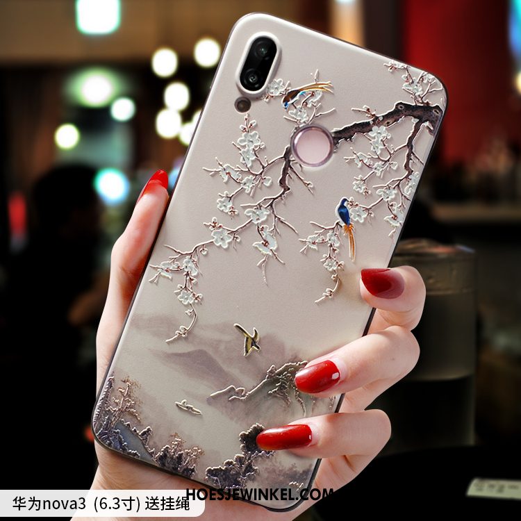 Huawei Nova 3 Hoesje Hanger Scheppend Zacht, Huawei Nova 3 Hoesje Schrobben Wit